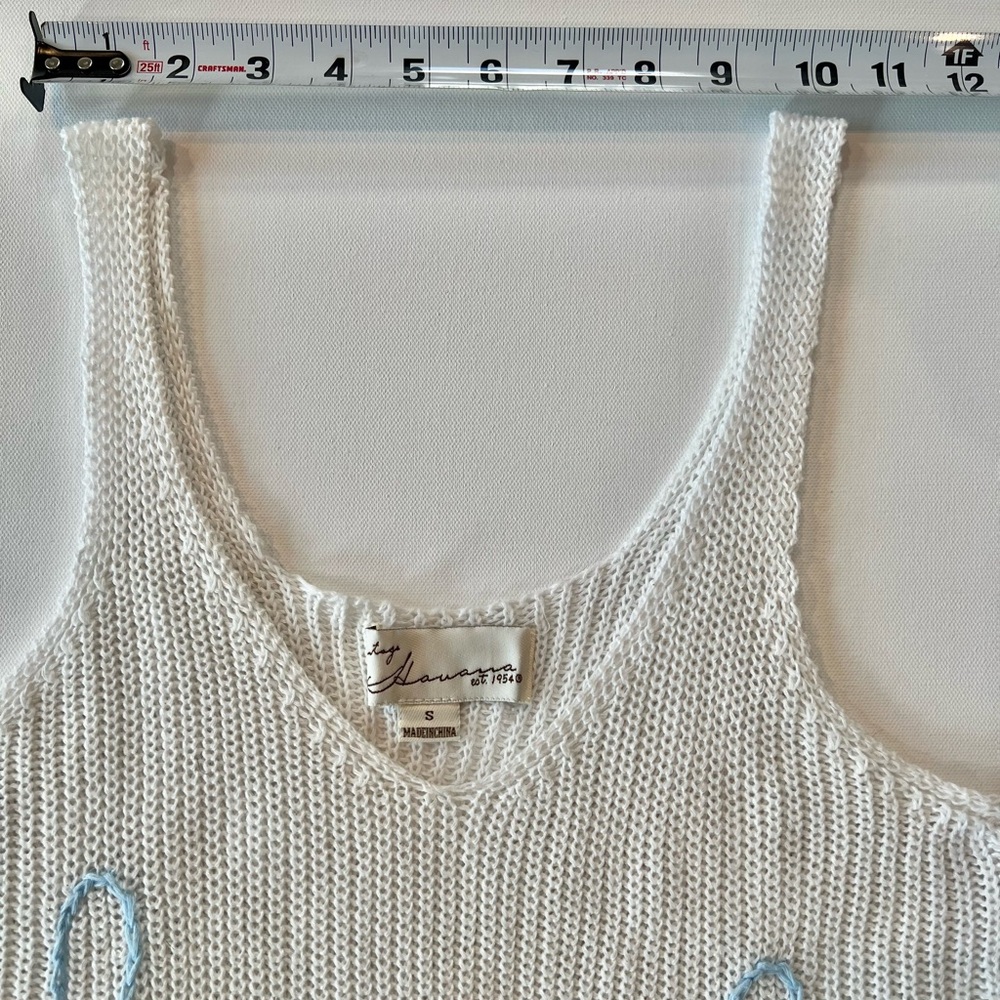 Vintage Havana Knit Tank Top with Blue 'Beach’ Embroidery Sweater Tank Small - Picture 7 of 9